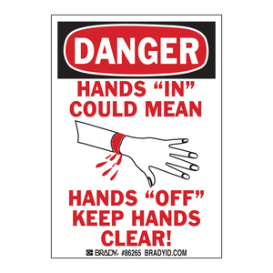 Señal de Seguridad Brady Danger Hands-In, Señal de Advertencia para Interiores/Exteriores de Alta Visibilidad, Tablero de Tráfico Impreso con UV - Product Image 1