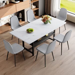 Tavolo da Pranzo Bianco con Venature Intercalate 71*35.4 Pollici con Vano Portaoggetti e Coppia di Sedie - Set Tavolo e Sedie per Sala da Pranzo - Product Image 3