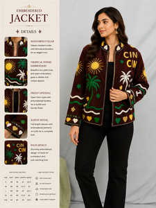 Exotic Modal Blazer Women Summer Vacation Outerwear Yellow Wave Embroidery Traditional Indian <b>Work</b> Trendy Festival Apparel - Product Image 3