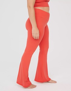 Pantalon de sport tricoté respirant à taille haute, évasé, effet ventre plat, écologique, avec logo à la taille, pour le yoga et l'entraînement - Product Image 5