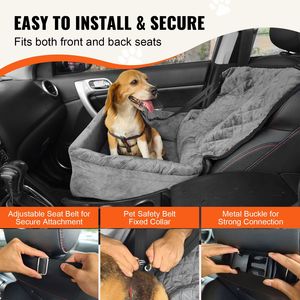 Rehausseur de siège auto pour chien avec poche de rangement, laisse de sécurité à clipser, lit rembourré en éponge et coton PP, housse pratique pour siège arrière de voiture pour animaux de compagnie - Product Image 2