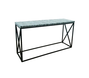 Mesa Consola de Hueso Artesanal con Diseño Floral y Conchas, Hecha a Mano con Incrustaciones de Hueso y Resina, Mueble Decorativo para el Hogar - Product Image 1