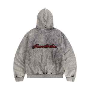 Sweat à capuche pour homme avec logo personnalisé, sans cordon, en coton lourd, effet délavé vintage - Product Image 3