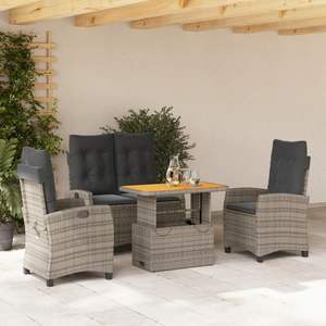 Set da pranzo in 4 pezzi con Patio in Rattan grigio con cuscini mobili da esterno resistenti - Product Image 1