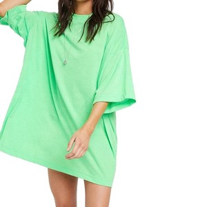 Vestido Camiseta Extra Grande para Mujer, Color Sólido, Manga Tres Cuartos, Cuello Redondo, 100% Algodón, Corte Holgado, Estilo Jersey Tejido para Primavera/Verano - Product Image 4