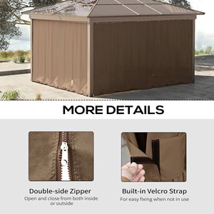 Set di Pareti Laterali Universali per Gazebo 3x3m con 4 Pannelli e 40 Ganci/Anelli a C per Pergole e Cabane, Marrone per Cortili - Product Image 5