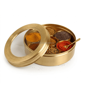Organisateur d'herbes et d'épices en laiton de qualité supérieure – Boîte à masala avec couvercle transparent et bord gravé - Product Image 6
