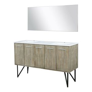 Mobile bagno doppio rustico in acacia da 60 pollici L X 20 Pollici Top in quarzo bianco D e 55 pollici. Specchio da Bagno da 60 Pollici per Mobili da Bagno - Product Image 3
