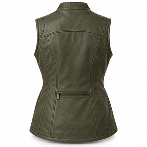 <b>Women's</b> Utility & Multi-Pocket Leather <b>Vests</b> | Grey Black Burgundy <b>Brown</b> Olive | OEM ODM Manufacturer | Premium Quality | - Product Image 3