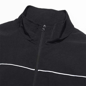 Custom Waterproof Hooded Stand Collar Running Jacket Men Lightweight <b>Black</b> Canvas <b>Windbreaker</b> Zip-Up with Reflective Piping 2026 - Product Image 5