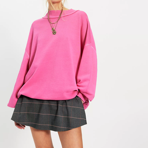 Hot Selling Oversized White Cotton Knitted <b>Sweater</b> Drop-Shoulder Mock-Neck Long Sleeve Women's Autumn Inside Out Stitching Sweat - Product Image 4