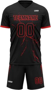 ชุดเสื้อฟุตบอลผู้ชายสั่งทำพิเศษ สีดำแดง ไซส์ใหญ่ โลโก้ด้านหน้า ระบายอากาศได้ดี ซับเหงื่อ โพลีเอสเตอร์/คอตตอน แขนสั้น - Product Image 4