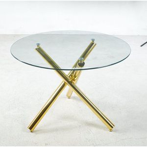 Tavolo da Pranzo Moderno 110X110X75CM Dorato con Gambe in Metallo e Piano in Vetro, Tavolo Salvaspazio per Cucina e Soggiorno - Product Image 6