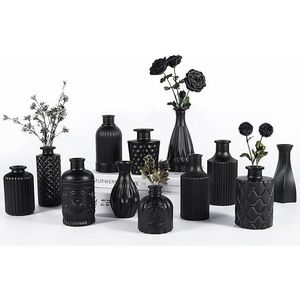 Set di 12 Vasi in Vetro Nero per Fiori, Mini Vasi Vintage per Matrimoni e Decorazioni Rustiche, Piccoli Vasi in Cristallo per Centrotavola - Product Image 6