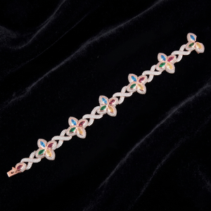 Pulsera de Cadena Hiphop con Mariposa Chapada en Oro Rosa y Dije de Moissanita de Corte Marquesa Colorida, Regalo de Joyería - Product Image 4