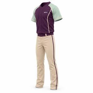Uniforme de baseball pour hommes de qualité supérieure 100% polyester, manches contrastées, boutons sur le devant, pantalon assorti, séchage rapide, respectueux de l'environnement - Product Image 4