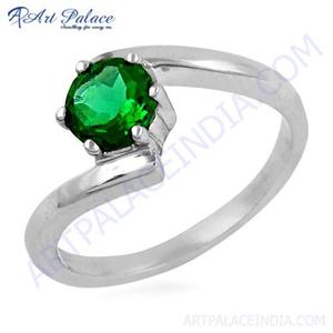 Royal Green Cubic Zirconia Gemstone <b>925</b> <b>Silver</b> <b>Ring</b> - Product Image 1