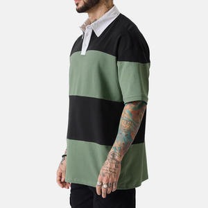 Polo de Hombre Verde con Rayas Negras, Mezcla de Algodón, Manga Corta, Bloques de Color, Casual, Transpirable, Cómodo, con Logotipo Personalizado - Product Image 4