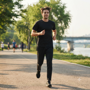 Ensemble de t-shirts noirs à col rond pour homme, séchage rapide, tricotés en polyester et élasthanne, décontractés pour l'été - Product Image 3