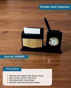 Organizador de Escritorio Ejecutivo Moderno con Porta Tarjetas de Visita, Soporte para Bolígrafos y Reloj, Organizador de Escritorio de Oficina de Madera Personalizado - Product Image 2