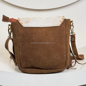 Bolso bandolera con flecos de cuero de vaca con pelo real con solapa, correa ajustable de alta calidad, bandolera bohemio de cuero genuino para mujer - Product Image 5