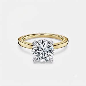Anillo de Lujo de Oro de 14K en Dos Tonos con Halo Oculto Personalizado, Solitario de Moissanita y Diamantes, Engaste Pavé, Unisex, para Boda, Compromiso o Aniversario - Product Image 1