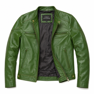 Blouson Bomber en Cuir Véritable Vert Hiver pour Homme, Coupe-Vent, Respirant, Séchage Rapide, Écologique, Anti-Bactérien, Broderie - Product Image 1