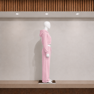 Ensemble sweat-shirt court à capuche rose pour femme, en molleton 100% coton, avec fermeture éclair, manches longues, pantalon long, couleur unie, brodé, coupe classique - Product Image 3