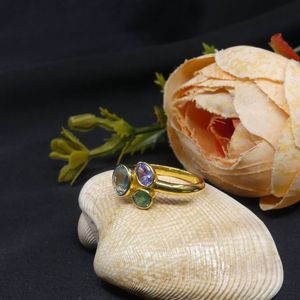 Wedding Wear 925 Sterling <b>Silver</b> Gold Plated Jewelry Blue Topaz <b>Emerald</b> Tanzanite Gemstone Women Wear <b>Ring</b> - Product Image 5
