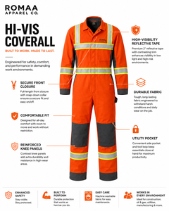 Orange Charcoal Grey Hi Vis Reflective Work Coverall Heavy Duty Industrial <b>Overall</b> with Reinforced Knees and Utility Pocket - Product Image 2