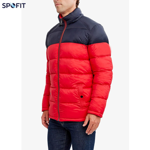 <b>Hooded</b> Puffer <b>Jacket</b> <b>Red</b> Navy Color Blocking Winter Thick Polyester Windproof Casual Zipper Closure - Product Image 3