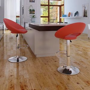 Set of 2 Red Faux Leather Bar <b>Stools</b> with <b>Adjustable</b> Iron Footrest - Product Image 1