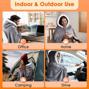 Manta Eléctrica Portátil de Franela de Doble Cara con Capucha para Hombre y Mujer, Lavable a Máquina, 3 Niveles de Calefacción - Product Image 6
