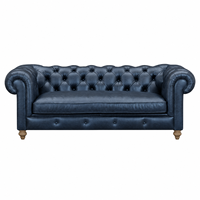 Canapé Chesterfield en cuir véritable, dossier capitonné, accoudoirs roulés, canapé trois places en cuir, 84 pouces, pour la maison ou le bureau.