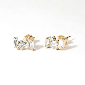Pendientes de Diamantes Cultivados en Laboratorio Modernos, Diseño Geométrico, Oro Minimalista, Joyería Fina, Regalo para Novia - Product Image 4