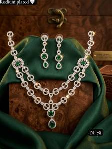 Certified <b>Silver</b> Plated Brass Women's Bridal Set <b>Choker</b> Necklace Drop Earrings Tikka Ethnic Zircon Trendy Wedding Engagement - Product Image 1