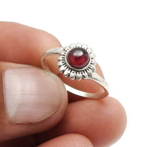 Trendy 925 Sterling <b>Silver</b> <b>Ring</b> Comes With Brilliant Round Cut <b>Garnet</b> Gemstone Gold Plated Floral Design Boho <b>Rings</b> For Women - Product Image 3