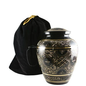 Urna de Cerámica Hecha a Mano, Diseño Tradicional Redondo, Negra y Dorada, Recipiente Decorativo para Recuerdos en Ocasiones de Duelo - Product Image 3