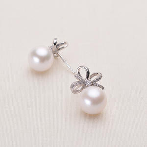 Shanxia Lake Freshwater Pearl Earstuds 10-11mm Round with Strong <b>Light</b> <b>Butterfly</b> Knot Design and Edison Earrings Slight Flaws - Product Image 4