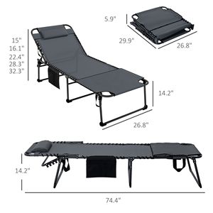 Sdraio Grigie a 5 Livelli con Foro per la Lettura e Tasca Laterale per Piscina e Hotel - Reclinabili Ergonomici per il Massimo Relax - Product Image 3