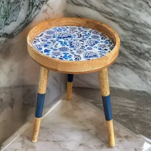 Handmade Enamel Mango Wood Side <b>Table</b> Detachable <b>Legs</b> by MUGHALCRAFTS - Product Image 1