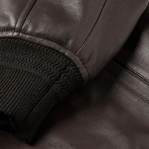 Men's Genuine <b>Leather</b> Bomber <b>Jacket</b> Turn-down Collar Zipper Closure Solid Color Autumn Regular Fit Moto Biker Style - Product Image 4