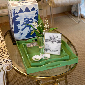 Modern Set Of 2 Green Lacquer Tray Functional Serving Tray For Kitchen Use And Home Organization - Product Image 4