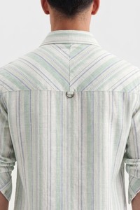 เสื้อเชิ้ตผู้ชาย Enovate ลายทางป๊อปปี้ ผ้าลินิน/ผ้าฝ้าย กระดุมสองแถว ระบายอากาศได้ดี เหมาะสำหรับฤดูร้อน สไตล์ลำลอง ODM - Product Image 3