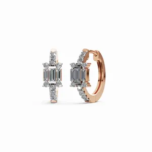 Pendientes de Aro con Diamantes Certificados por IGI en Corte Redondo y Baguette, Pendientes de Oro Rosa de 18K para Mujer - Product Image 1
