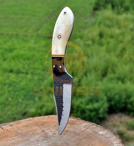 Couteau de chasse forgé à la main, lame fixe avec manche en os, étui en cuir, couteau de survie pour le camping en plein air - Product Image 3