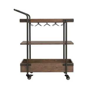 Eco-Friendly Bamboo <b>Serving</b> Cart 2-Tier Natural Wood Kitchen <b>Trolley</b> Rolling Tea Station Modern Black Metal Frame Mobile - Product Image 2
