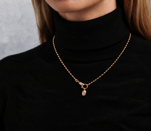 Collar de cadena de bolas con cierre frontal elegante de oro de 14K y diamantes cultivados en laboratorio DEF VVS, con colgante de baguette y pera - Product Image 5