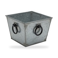 Jardinière carrée en fer galvanisé avec poignées en anneau noir, pot de fleurs en métal, style rustique, pour jardin, intérieur et extérieur