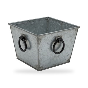 Jardinera Cuadrada de Hierro Galvanizado con Asas de Anillo Negras, Maceta Metálica Rústica para Jardín, Interior y Exterior - Product Image 1